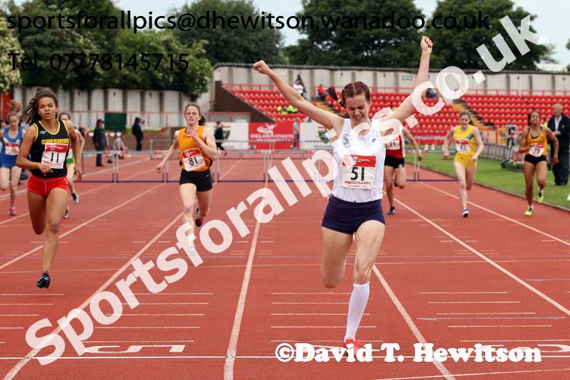Senior girls 400 metres hurdles, English Schools Track and Field. Photo: David T. Hewitson/Sports for All Pics